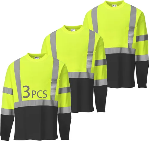 Vista 12 de Hi Vis - Camisetas de seguridad para hombre, reflectantes, de alta visibilidad, manga corta y larga, con bolsillo, paquete de 3 y 5