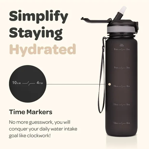 Vista 4 de Hydracy Botella de agua motivacional con marcador de tiempo y tapa con Gris (Space Grey)