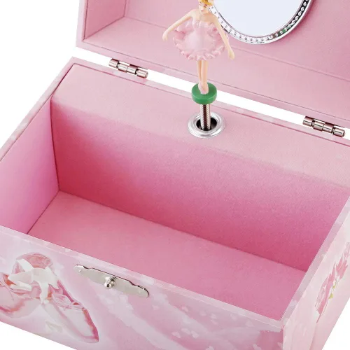 Vista 3 de RR ROUND RICH DESIGN Joyero musical infantil para niñas y conjunto de joyas con tema de bailarina color rosa cisne