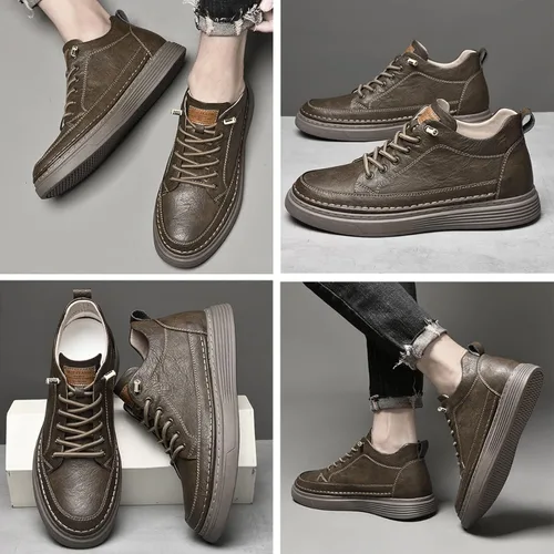 Vista 7 de Zapatos Oxford casuales de cuero para hombre, zapatos de vestir de moda con cordones invisibles para aumentar la altura, suela antideslizante