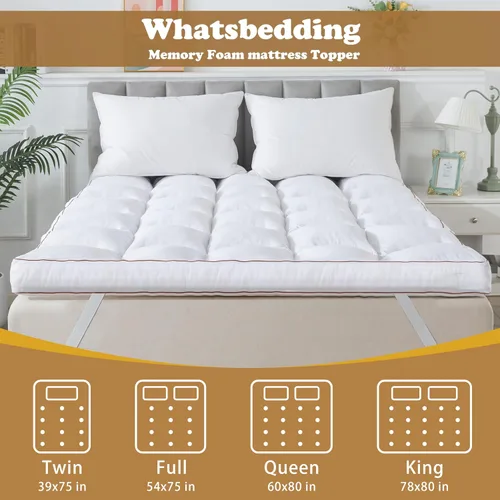 Vista 2 de WhatsBedding Cubrecolchón de espuma viscoelástica de 4 pulgadas, tamaño Queen, relleno de espuma viscoelástica triturada y esponjosa, cubrecolchón