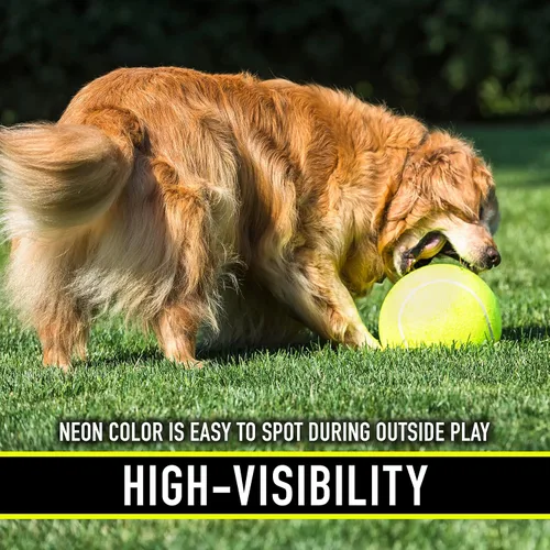 Vista 6 de Franklin Pet Supply Co. - Pelota de tenis para perros de gran tamaño, 8.5 pulgadas, bomba incluida Floats In Water, High-Visibility Neon