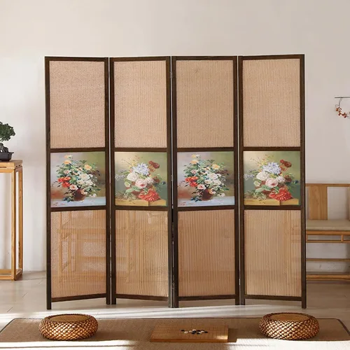Vista 7 de 4 Panel Bamboo Room Dividers 6x6 Feet, 6 Ft Tall Folding Privacy Screen, Wall Divider Panels, Partition Screen for Office, Privacy Partition for