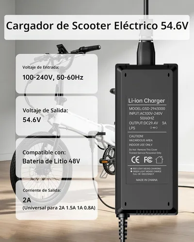 Vista 6 de WUKUR - Cargador eléctrico de scooter de 54.6 V 2 A, 5 conectores para baterías de litio de 48 V, compatible con Lectric XP 2.0/3.0, para Ecotric
