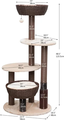 Vista 2 de PetPals Árbol grande para gatos de 49 pulgadas de alto y 5 niveles con postes rascadores de cuerda de papel reciclado reemplazables, cojines