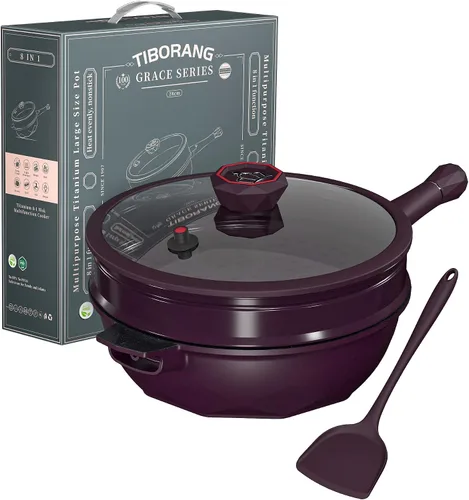 Vista 12 de TIBORANG Sartén antiadherente de 11 pulgadas con tapa, utensilios de cocina Negro