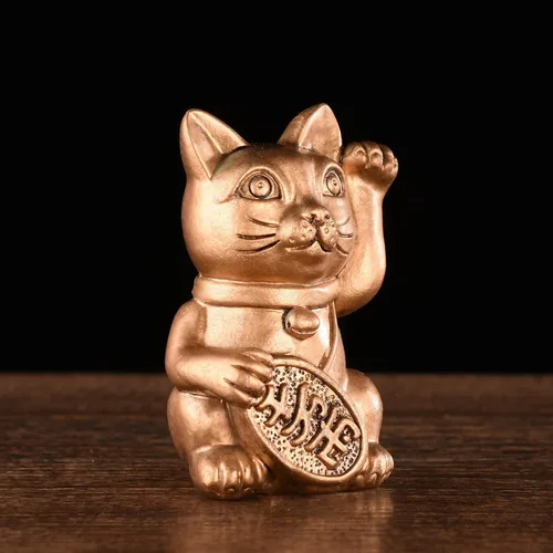 Vista 3 de BRABUD Estatua de gato de la suerte de Fengshui de resina que atrae riqueza adornos decoración de escritorio de oficina en casa 3.5 pulgadas (H)