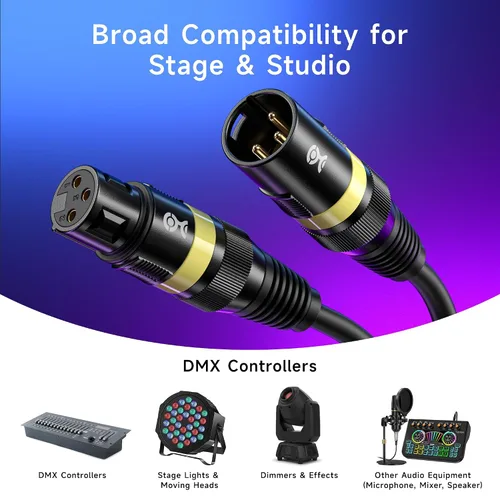 Vista 6 de Cable Matters Paquete de 2 cables de iluminación XLR DMX 22AWG de 3 pines, 3 pies 3.0 ft, cable de la luz de la etapa DMX, macho de 3 pines XLR al