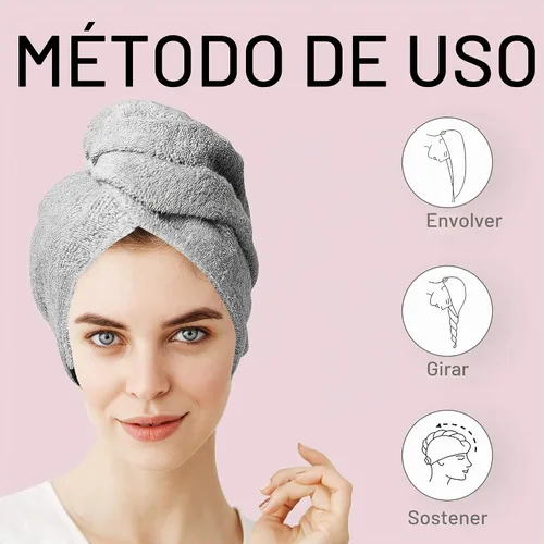 Vista 8 de KEEPOZ Toalla para el cabello de secado rápido, 100% algodón, súper absorbente, turbante para la cabeza para mujeres con botón, productos
