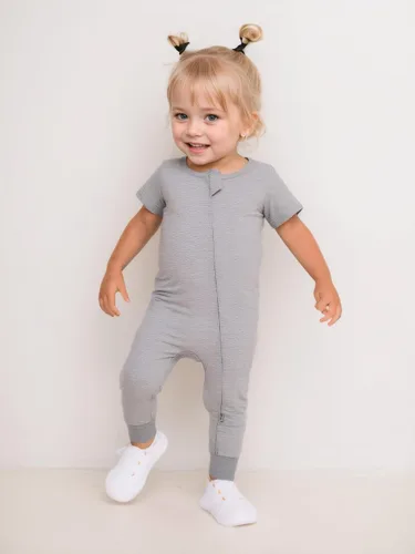 Vista 6 de Aablexema Pijama de rayón de bambú de manga corta para bebé Negro & gris