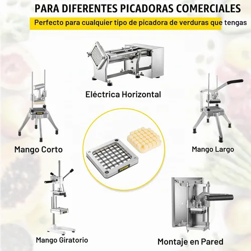 Vista 8 de VEVOR Cuchilla de reemplazo para picadora, 1/2 pulgada, conjunto de 3 cuchillas para freír papas con 6 cuchillos extra, piezas de picadora de acero