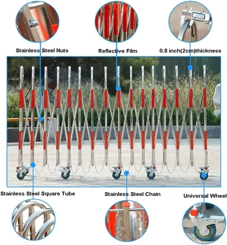 Vista 5 de Expandable Barricade,Mobile Barrier Gate, Stainless Steel Safety Barrier Gate Movable Folding Isolation Fence Outdoor Push-Pull(Red Silver 1.1x6m)