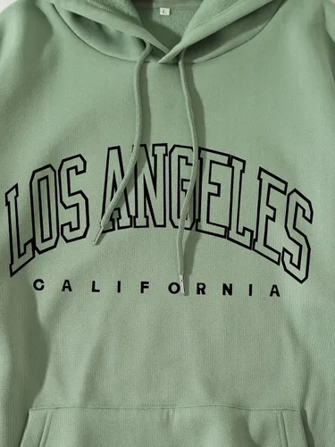 Vista 3 de SOLY HUX Sudadera con capucha para hombre con estampado de letras con cordón y manga larga con bolsillo