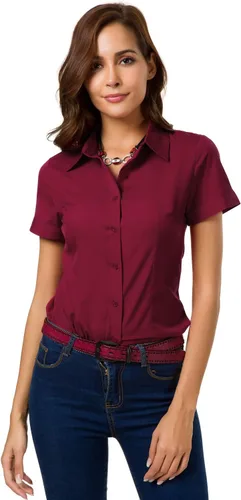 Vista 22 de Camisas de manga corta con botones para mujer, blusa de vestir básica simple