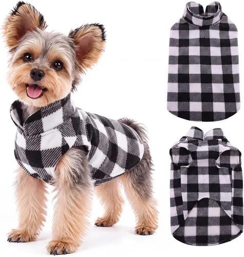 Vista 12 de Kuoser Chaleco de vellón para perro, suéter a cuadros para perro con Rojo Plaid