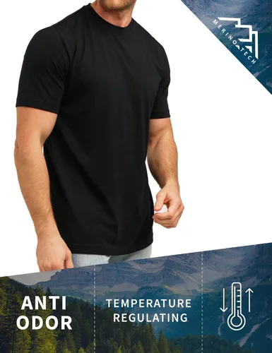 Vista 2 de Camiseta de lana merino para hombre Camisas de lana merino de manga corta para hombre Camiseta deportiva de merino ligera para senderismo