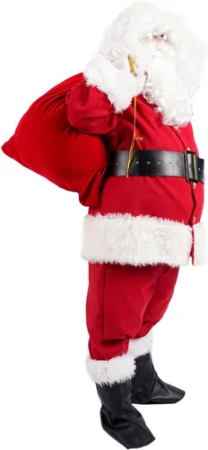 Vista 3 de Disfraz de Papá Noel para hombre, traje de Papá Noel para adultos, 11 piezas, profesional, talla grande, traje de Navidad para fiestas de Navidad