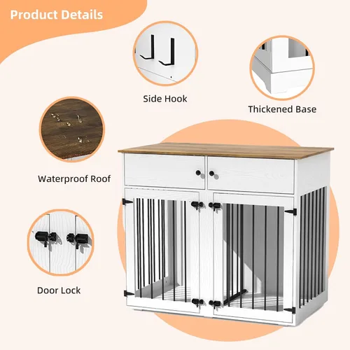 Vista 5 de Perrera de madera para perros de 41 pulgadas, muebles para perros con muebles estilo jaulas y mesa para perros medianos, divisor extraíble, puertas