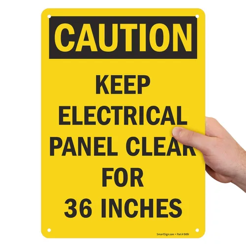 Vista 4 de SmartSign "Precaution - Keep Electric Panel transparente para 36 pulgadas, vinilo laminado de 3.5" x 5