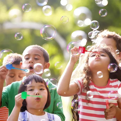 Vista 6 de AMFZON 25 piezas de varitas de burbujas con forma de bloques de construcción para fiestas infantiles, juguetes de varitas de burbujas mini