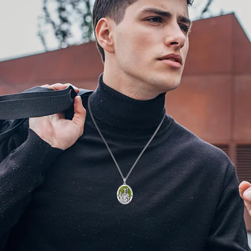 Vista 4 de XIXLES Saint Patrick Necklace for Men 925 Sterling Silver St Patrick Necklace Catholic St Patrick Medal Medallion Pendant Necklaces Amulet