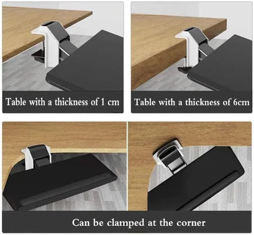 Vista 4 de Cajón de bandeja para teclado, plataforma para teclado, bandeja para teclado de PC, cajón debajo del escritorio, inclinación, ergonómico, extensor