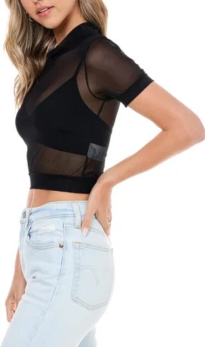 Vista 4 de Elodie Top de malla transparente para mujer Camisa de manga corta transparente