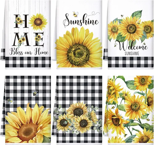 Vista 13 de Geyoga 6 Piezas Toallas de Cocina de Girasol Toallas de Platos Absorbentes Paños de Té Decorativos para Cocina de Verano Baño Decoración del Hogar