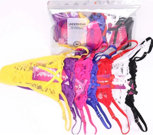 Vista 4 de Tangas de encaje sexy con borlas y lazo para mujer, ropa interior ajustable con tanga, talla única