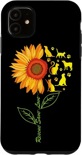 Vista 5 de iPhone 14 RESCUE SAVE LOVE - Funda de pata de girasol para gatos y perros