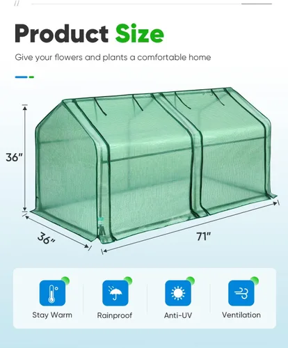 Vista 3 de Quictent Mini invernadero portátil de 71 pulgadas de ancho x 36 pulgadas de profundidad x 36 pulgadas de alto, puertas grandes con cremallera, Verde