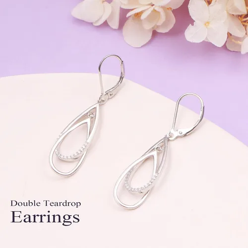 Vista 4 de Aretes colgantes de filigrana con forma de lágrima de plata de ley, regalos de joyería para mujer