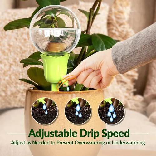 Vista 2 de NiHome 2 piezas de globos de riego automático para plantas de interior y exterior, bombillas de riego por goteo automático ajustables con estacas