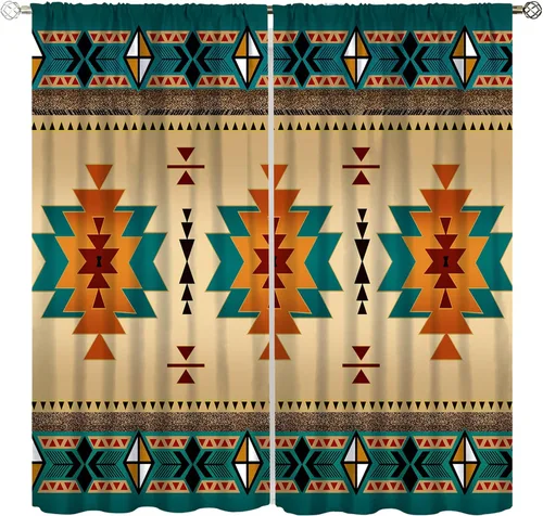 Vista 26 de YCness Cortinas aztecas para dormitorio, decoración geométrica étnica del suroeste para sala de estar, diseño tribal bohemio de elefante nativo
