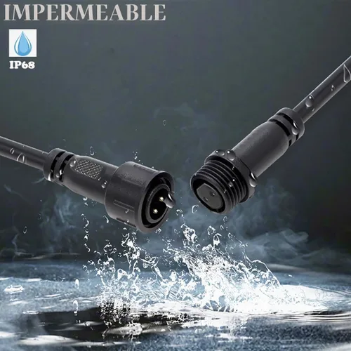 Vista 2 de Conector impermeable de 2 cables, conector LED macho hembra de 2 pines, con cable de extensión IP68 de 16 AWG de 7.9 in para automóvil, barco