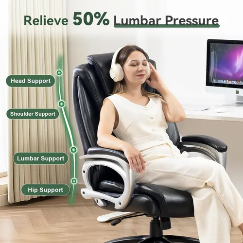 Vista 4 de Vogue Furniture Direct Silla de Oficina Grande y Alta 500 libras, Silla de Escritorio de Cuero PU de Respaldo Alto para Trabajo Pesado, Silla