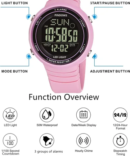 Vista 3 de Womens Watch for Women Digital Watch Outdoor Sport Watch Unisex Watch Teenagers Watch with 3 Groups Alarm Light Waterproof Countdown Stopwatch