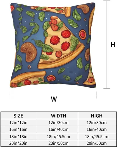 Vista 4 de Funda de almohada cuadrada suave con estampado de pizza, funda de cojín para decoración del hogar, sala de estar, cama, sofá automóvil, 12 x 12