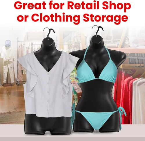 Vista 6 de Topmaster Soporte para traje de baño femenino, torso de maniquí femenino duradero, ligero y portátil, soporte para camisa de medio cuerpo con gancho