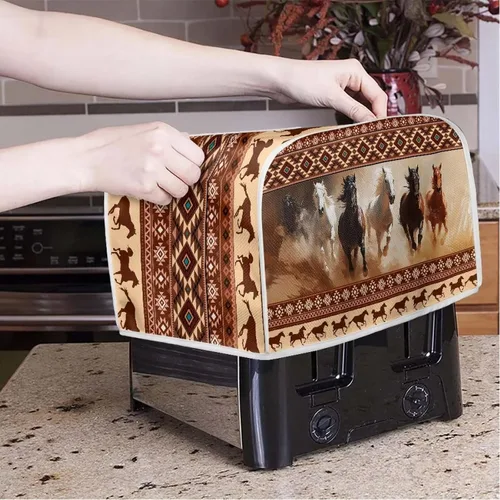 Vista 3 de Aztec Southwest Horse - Cubierta antipolvo para tostadora, marrón, negro; cubierta para electrodomésticos pequeños; protección de huellas dactilares