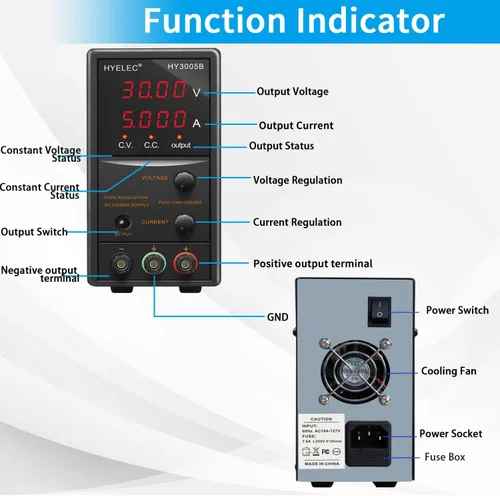 Vista 2 de Fuente de alimentación de CC variable, fuente de alimentación de banco de CC regulada de conmutación ajustable de 30 V 5 A con pantalla LED de 4