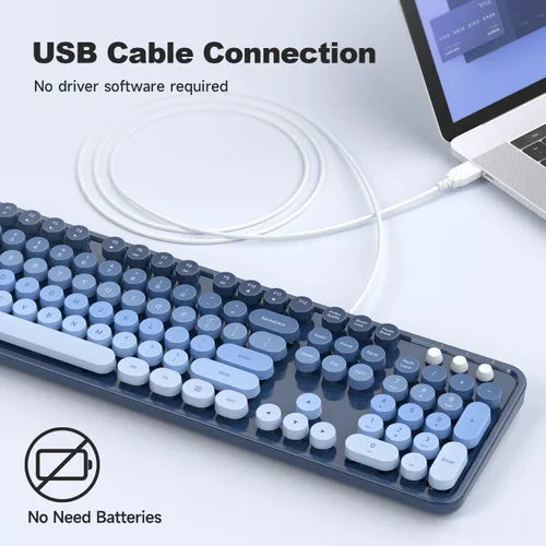 Vista 4 de MOFII Teclados de computadora con cable, teclado USB de tamaño completo Plug Play, bonito teclado estético colorido con soportes plegables
