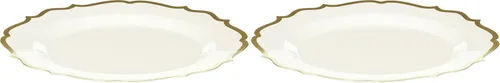 Vista 6 de Blue Sky Contemporary Collection - Platos de plástico blancos con borde dorado, vajilla desechable de 7.5 pulgadas (10 unidades) para eventos
