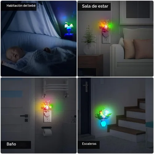 Vista 5 de Mudder Juego de 6 lámparas nocturnas de hongos LED, lámpara de pared con enchufe, 7 colores cambiantes, lámpara mágica bonita en forma de hongo
