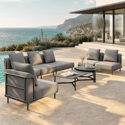 Vista 10 de SUNSHINE VALLEY Juego de muebles de metal para patio, muebles modulares de exterior, 6 sofás individuales, 1 sofá de gran tamaño, juego de mesa