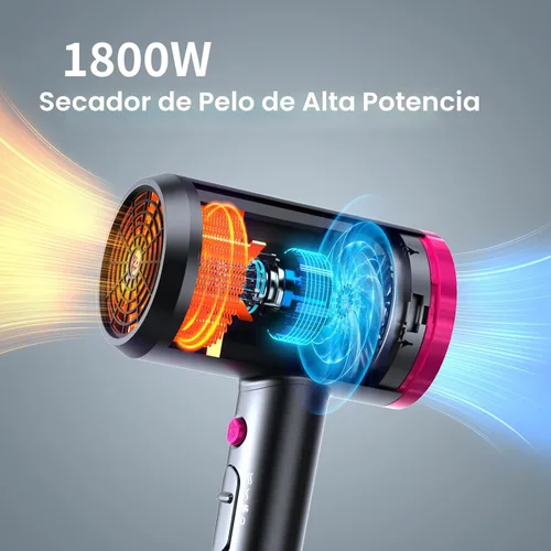 Vista 2 de ANNE BETTY Secador de pelo iónico con difusor, potente secador de pelo de 1800 W para mujeres y hombres, secador de pelo de secado rápido