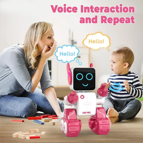 Vista 3 de okk Juguetes Robot para Niños, Robot de Control Remoto Programable, Juguetes Interactivos con Alcancía, LED y Bandeja, Camina Habla Canta Baila