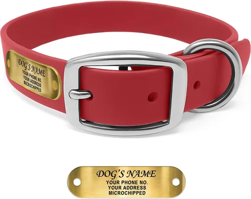 Vista 12 de Regal Dog Products Collares de perro pequeños negros impermeables con placa de nombre personalizada grabada Collar de perro de Biothane