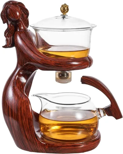 Vista 10 de Zurucily Juego de tetera de cristal Kungfu con infusor Juego de té semiautomático (naranja pájaro)