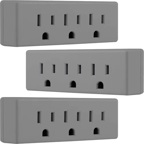 Vista 7 de GE Extensor de Pared de 3 Enchufes, Adaptador con Conexión a Tierra, Para Uso Interior, 3 Clavijas, Perfecto para Viajes, Certificado UL, Blanco